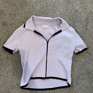 Kathy Ireland Lavender and Navy Collared Top